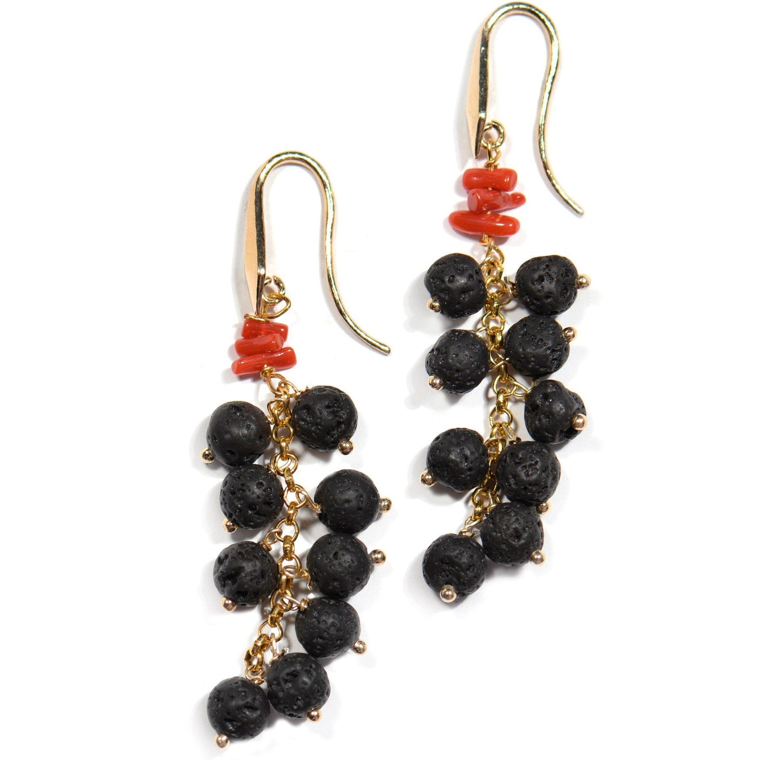 Coral and Lava Stone with Gold Earring
