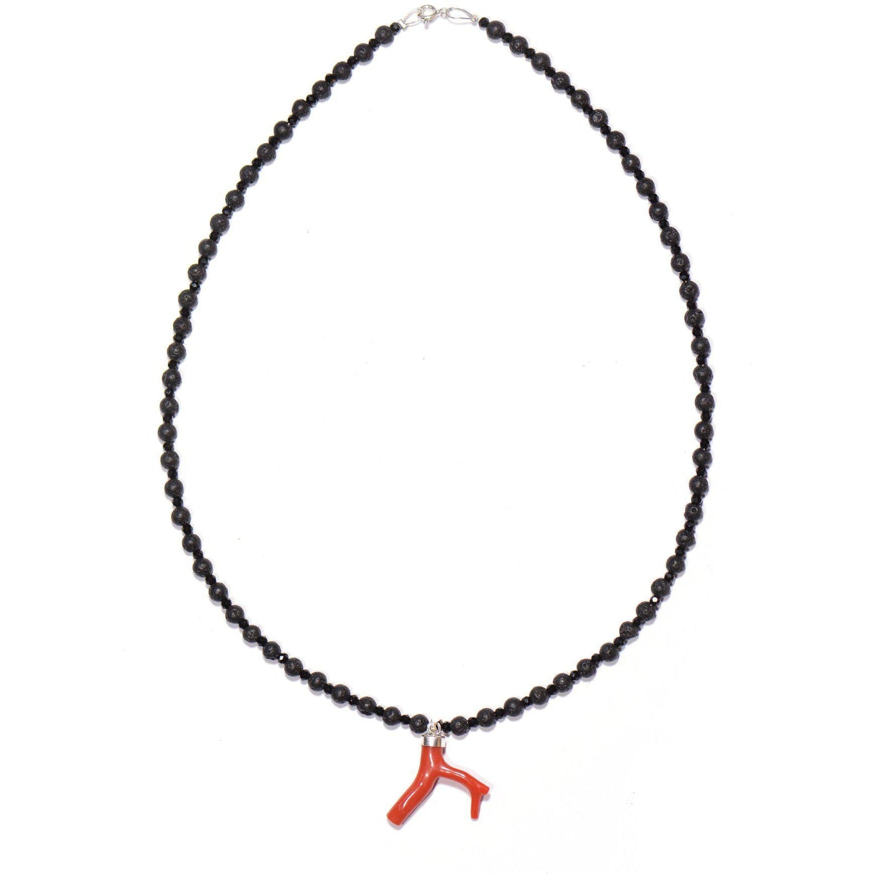 Red coral necklace, lava stone and onyx