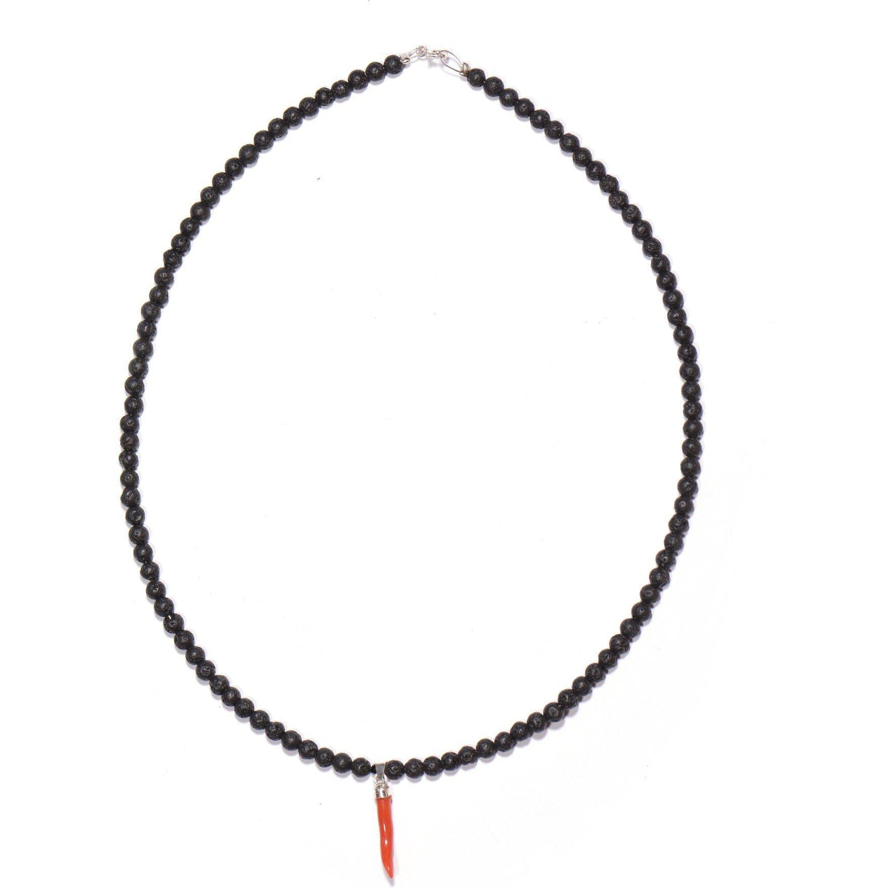 Red coral necklace, lava stone and onyx