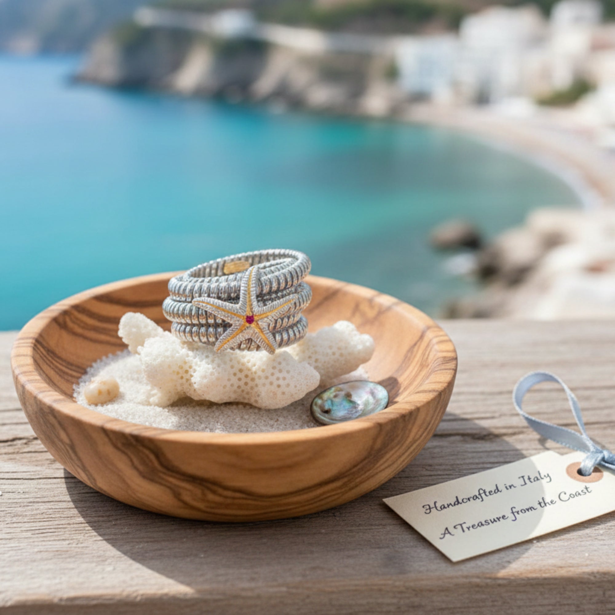 Anillo de 6 vueltas con estrella de mar - plata 925 y diamantes