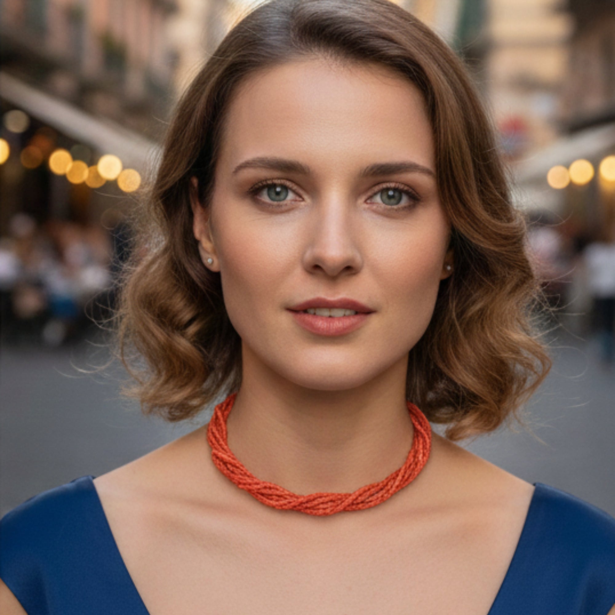 Колье Torchon из красного коралла с круглой застежкой-карабином