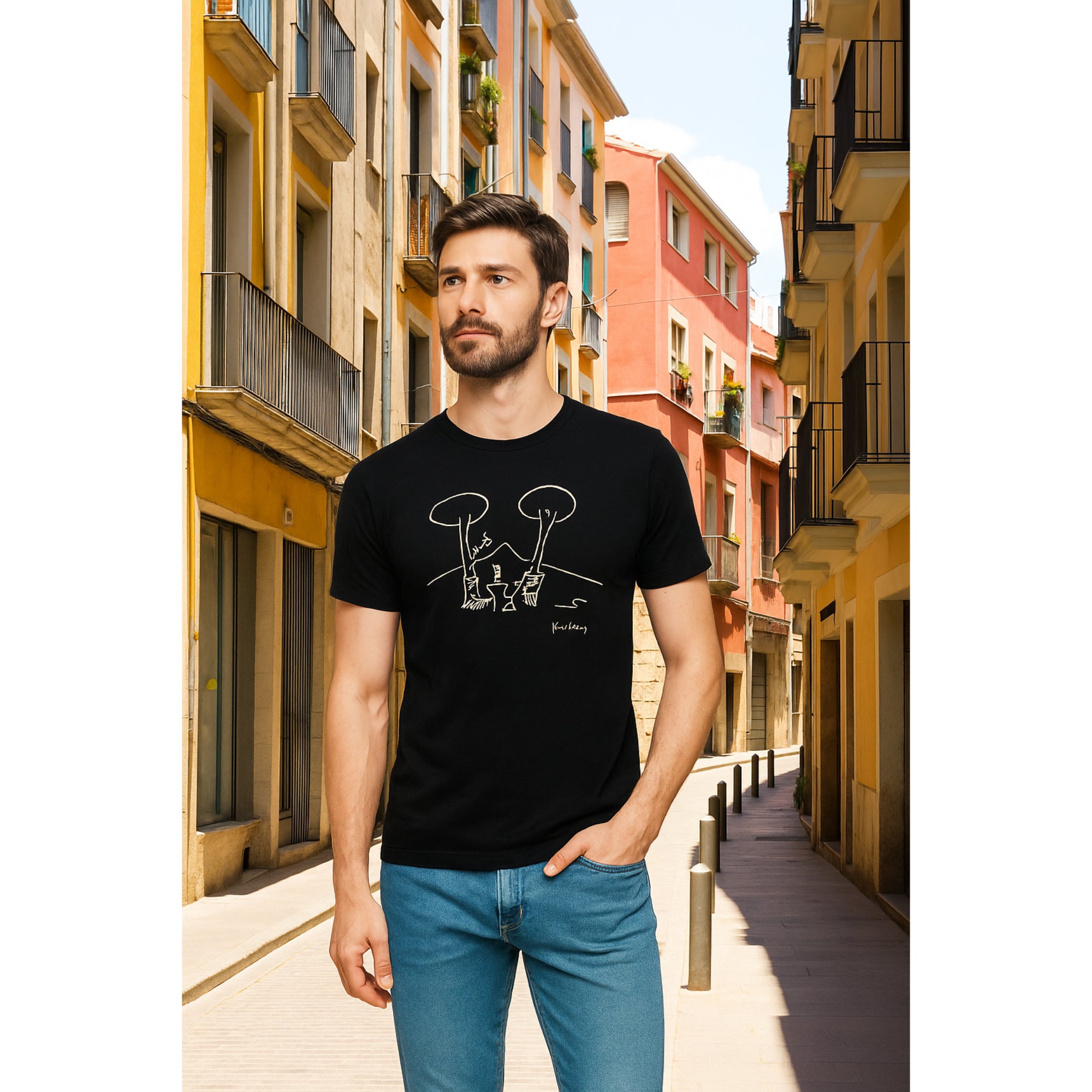 T-shirt uomo in cotone con frase di Luciano De Crescenzo, filosofia napoletana.