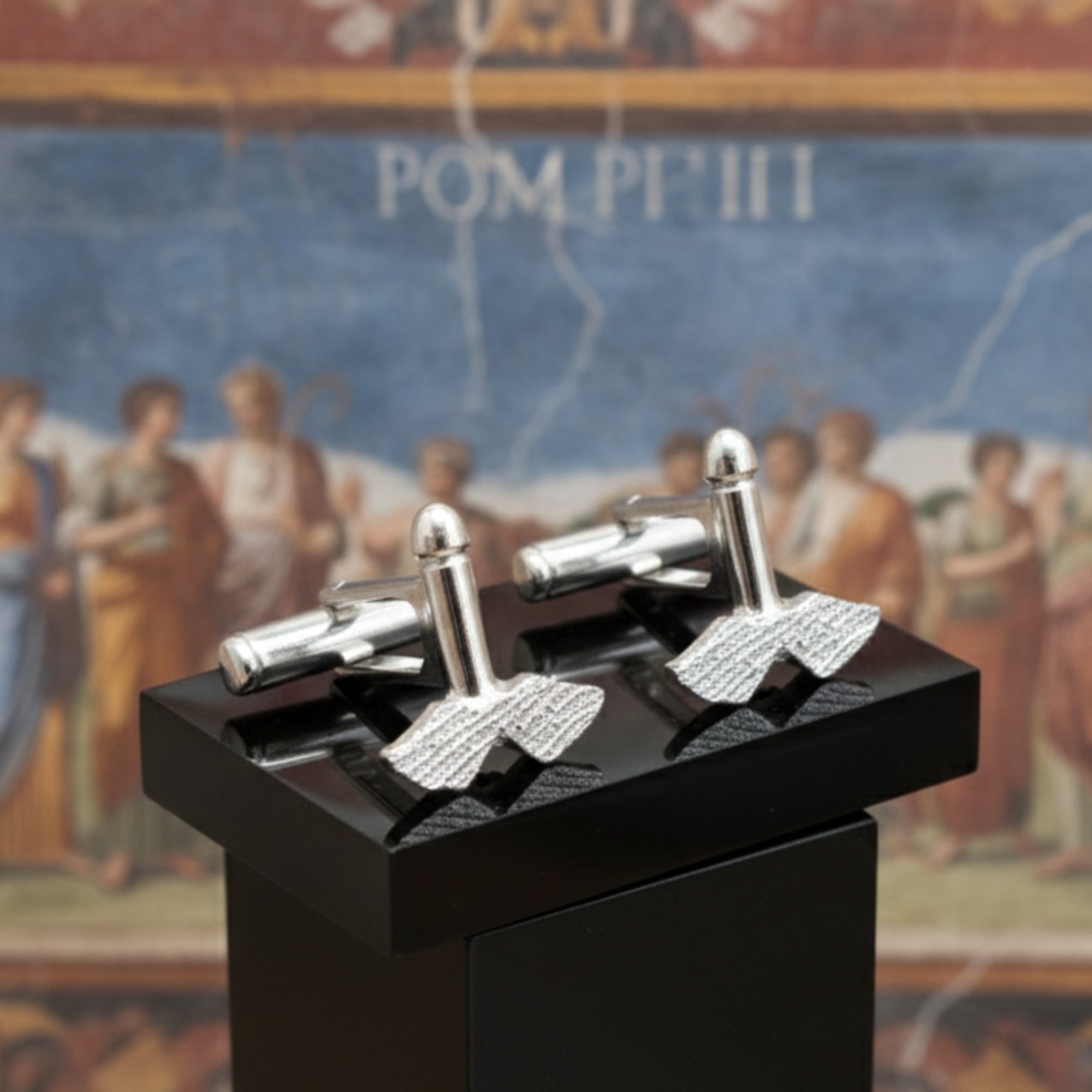 Cufflinks with Winged Phallus from Pompeii - 925 Silver