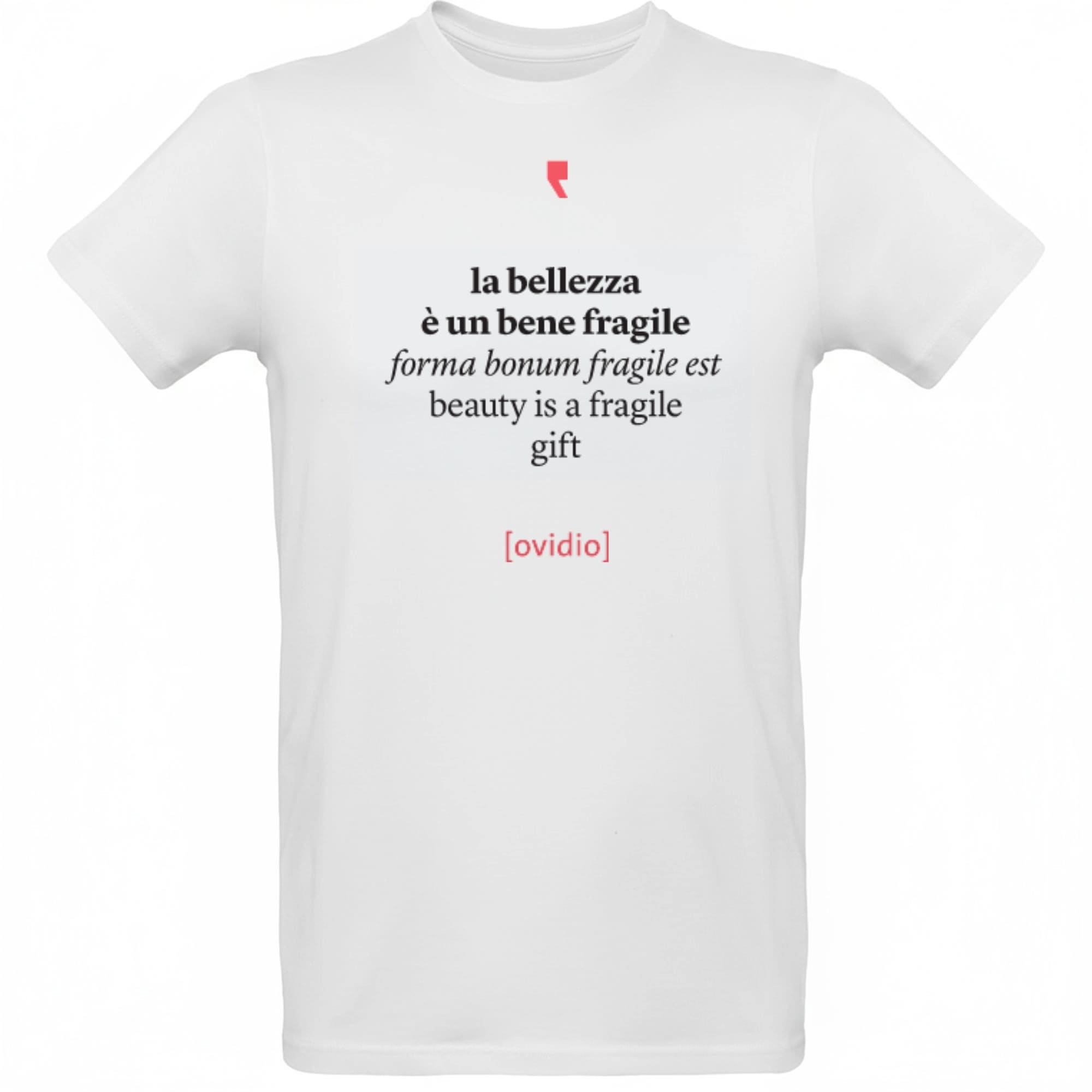 T-shirt da uomo “Ovidio Concettuale” con grafica artistica ispirata ai temi della poesia classica.