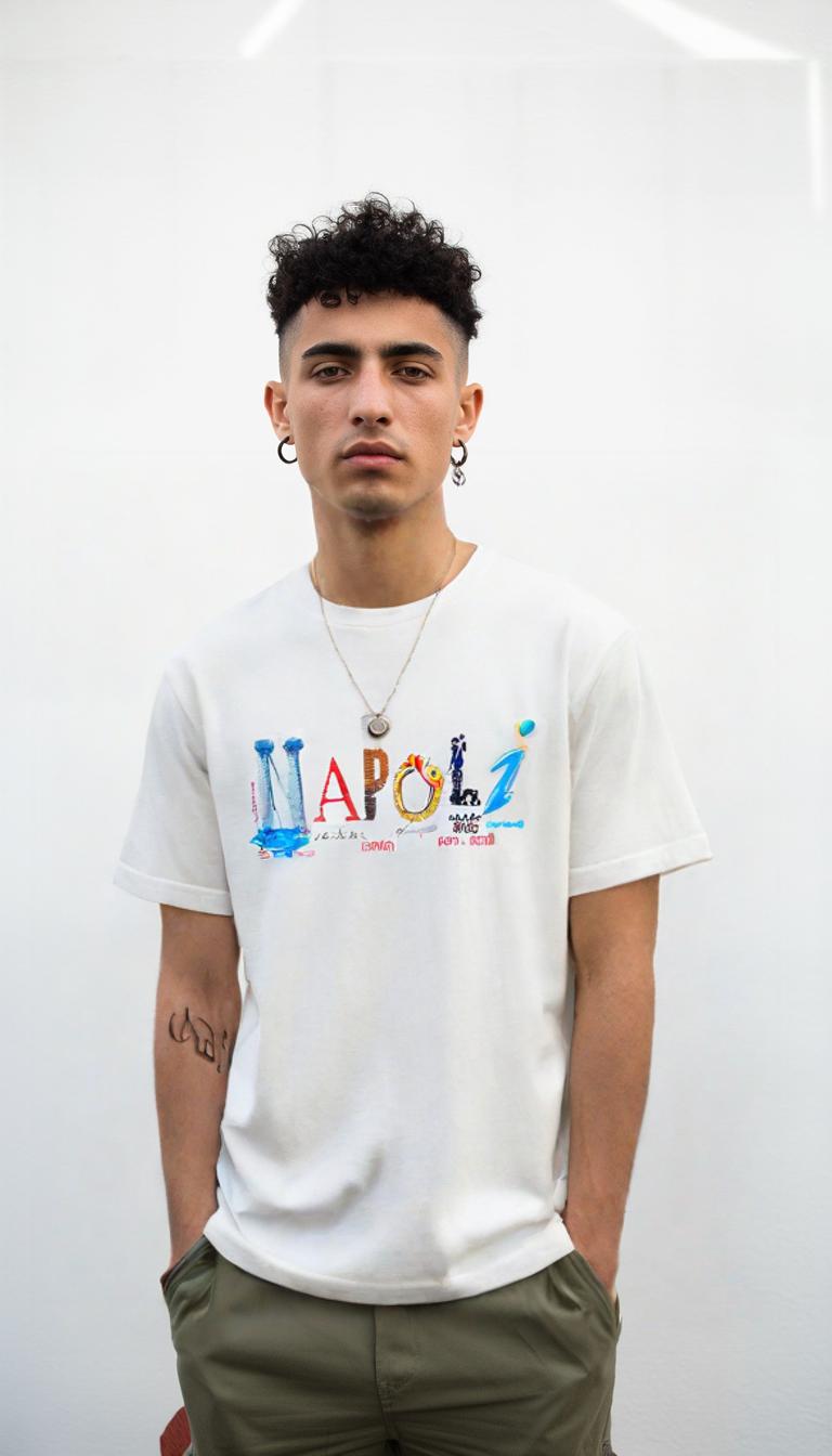 T-shirt unisex in cotone nero con stampa colorata “Napoli”, realizzata in Italia.