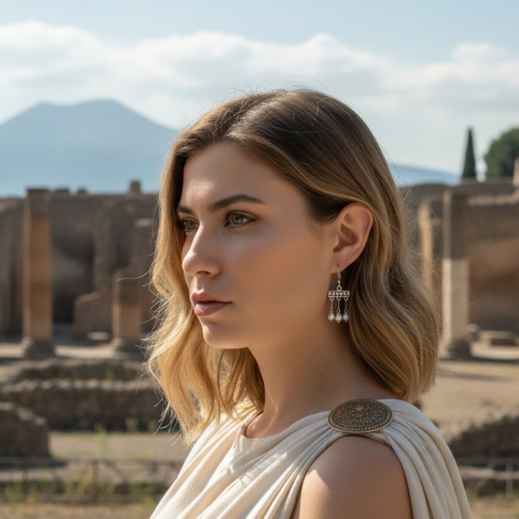 Boucles d'oreilles Crotalia di Pompei avec trois pendentifs