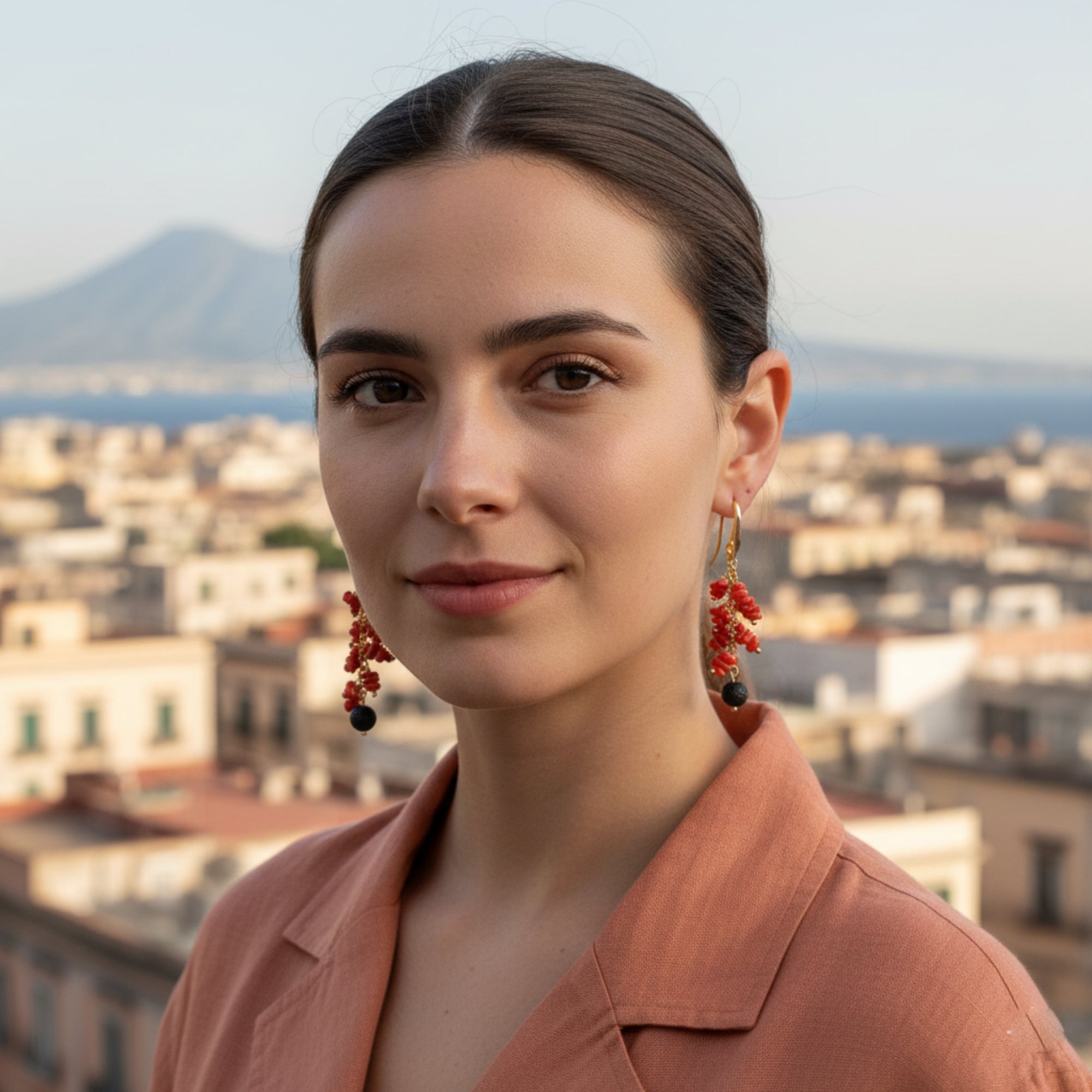Pendientes con Piedra de Lava y Coral
