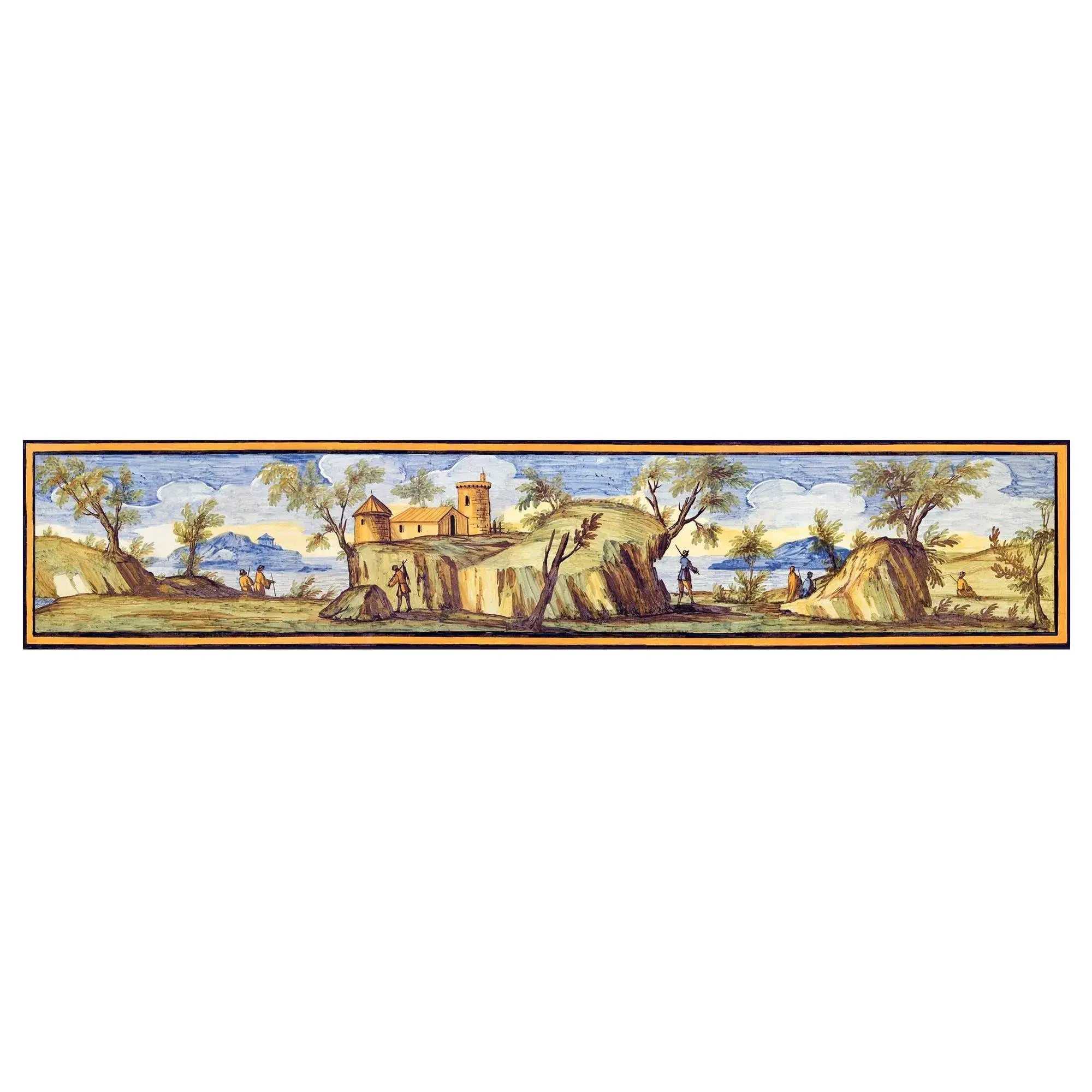 Pannello per tavolo in terracotta con maioliche artistiche