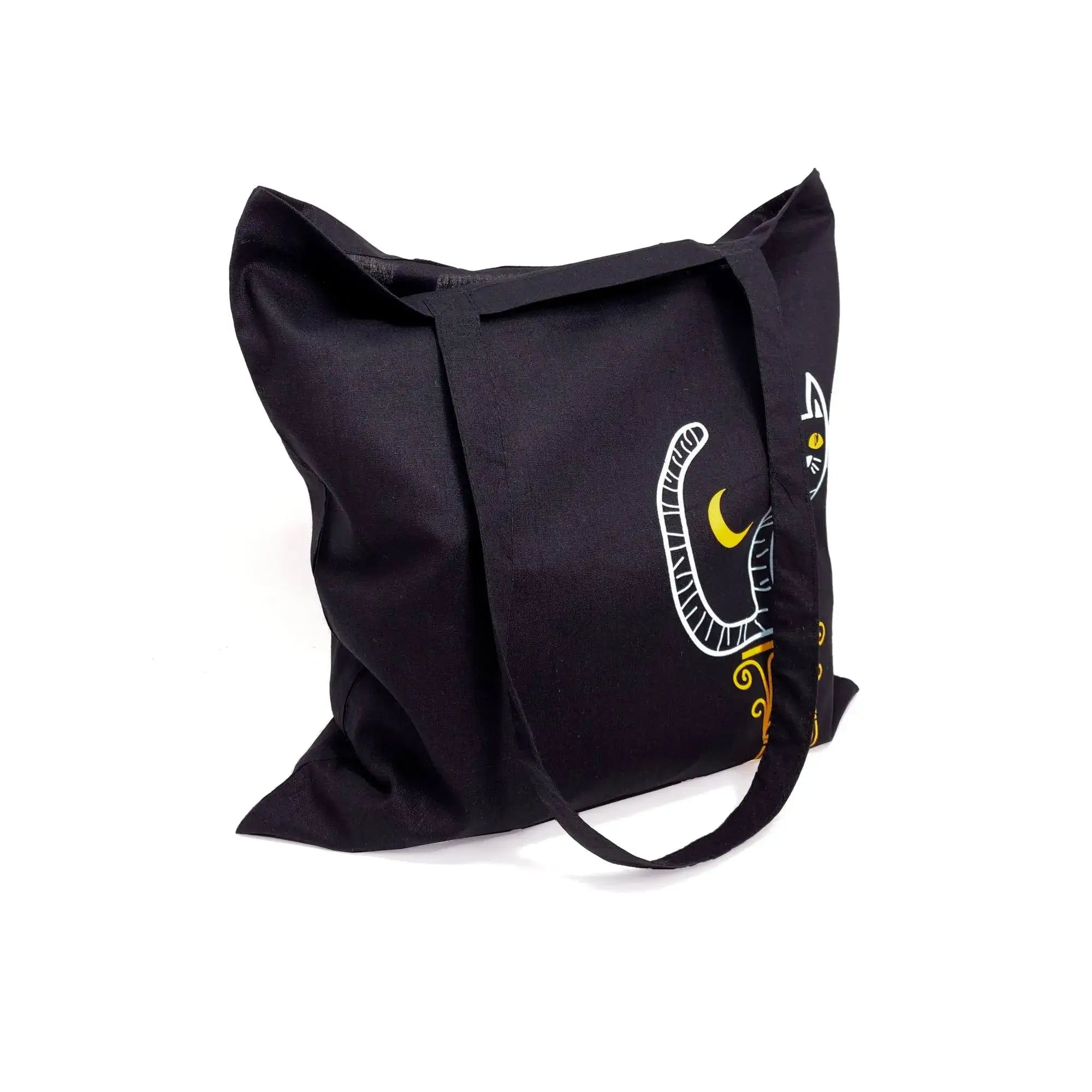Shopper Gatto Colonna in cotone nero con stampa artistica – borsa eco-friendly riutilizzabile