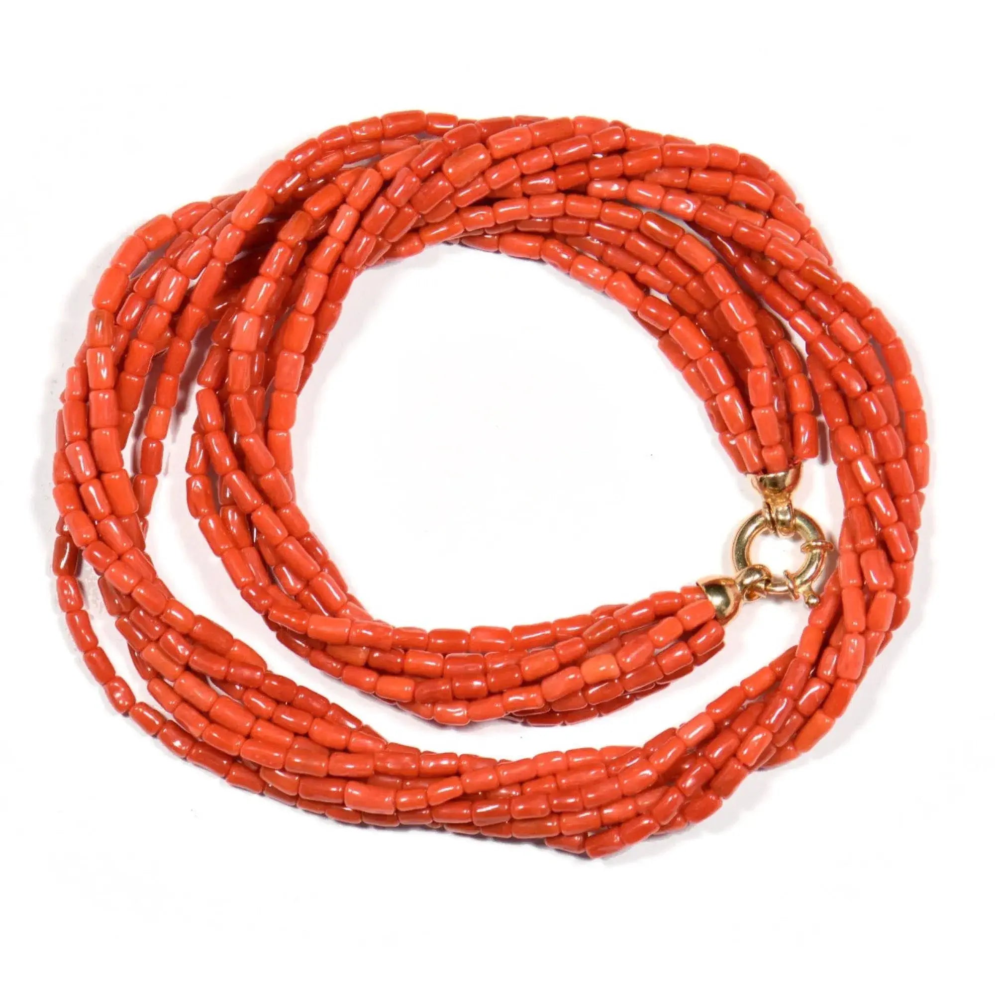 Collana Torchon in corallo rosso con moschettone rotondo