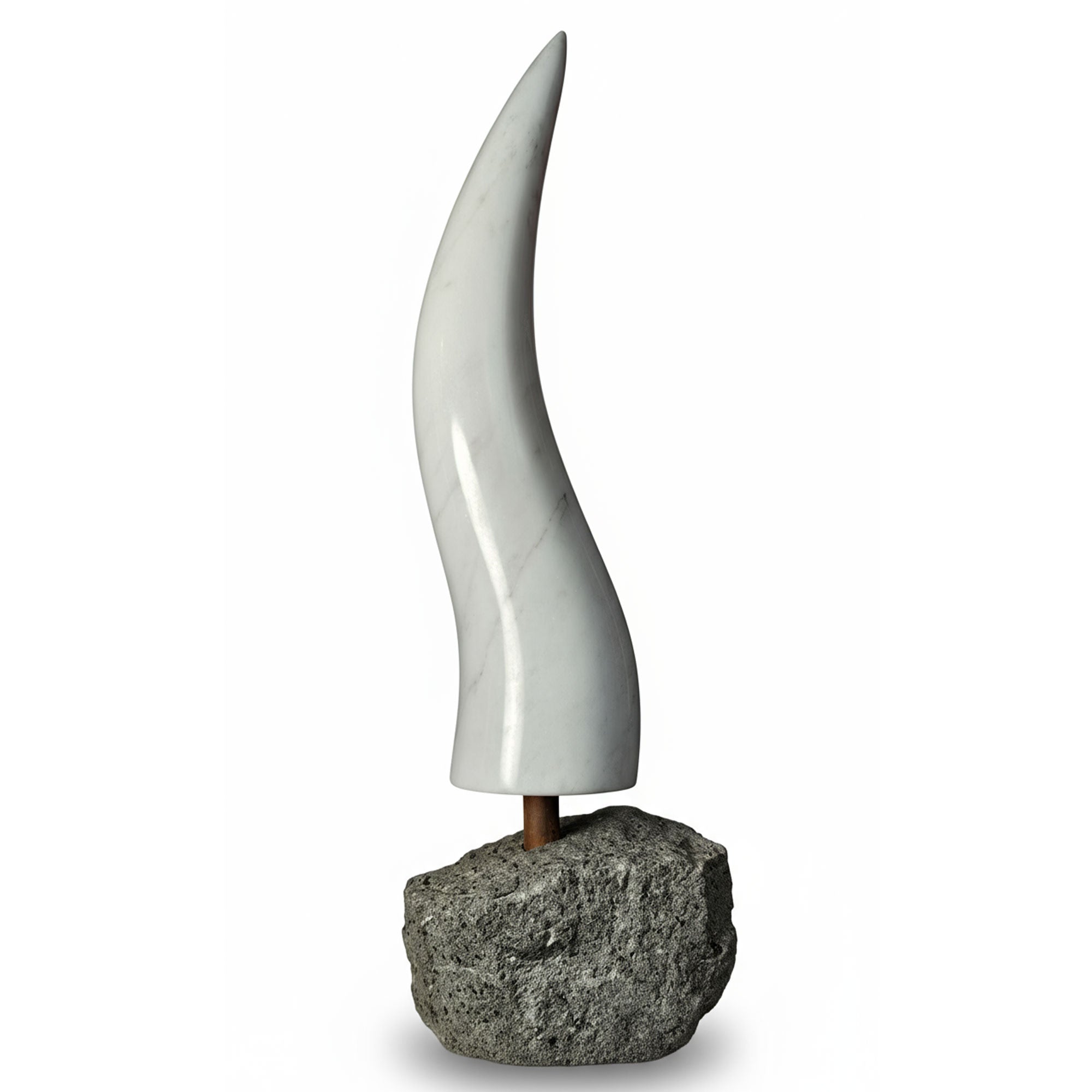 Corno Portafortuna Napoletano in Marmo di Carrara 40 cm con Base in Pietra Lavica, Tufo o Marmo – Amuleto di Design Made in Italy