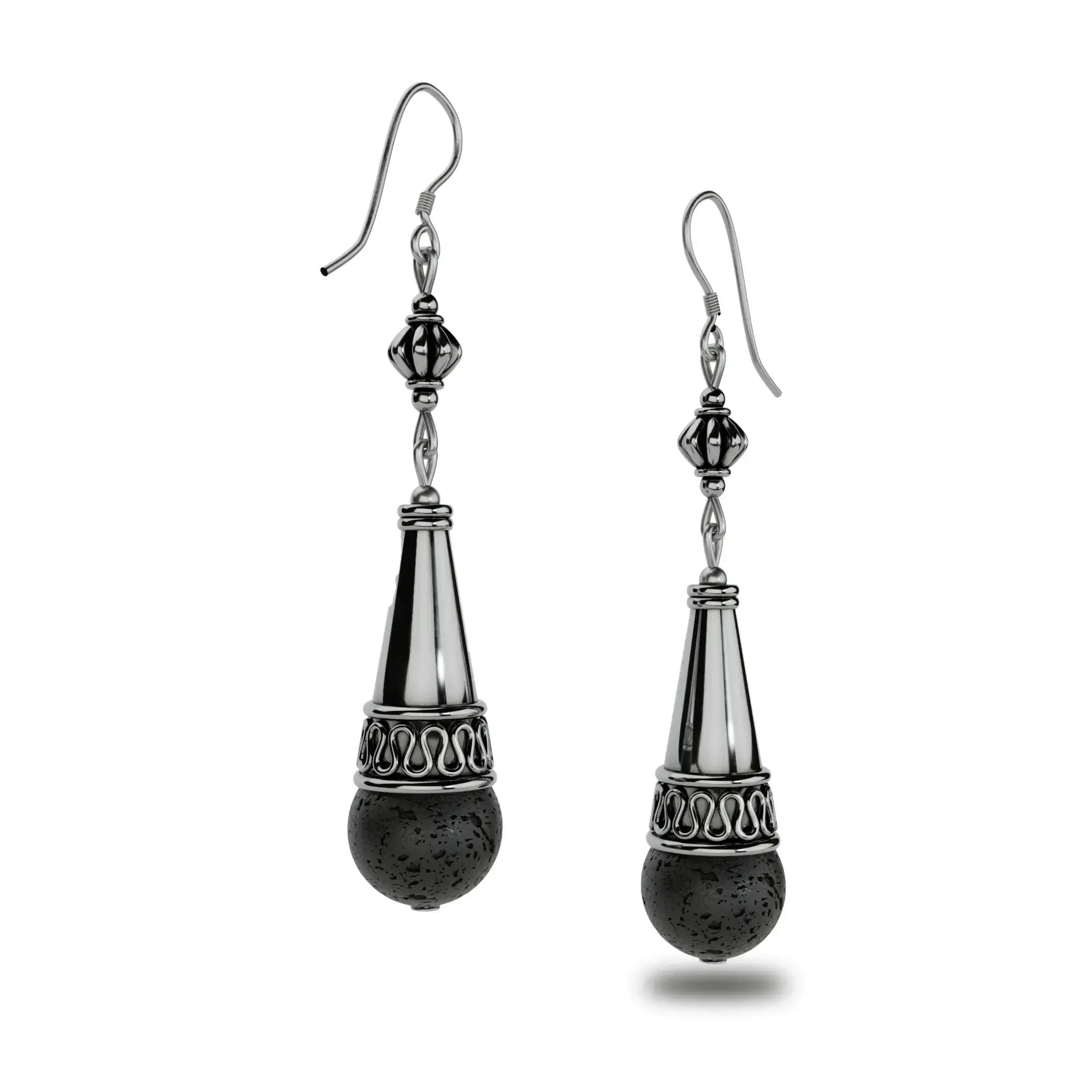 Orecchini stile Pompei Crotalia con Pietra Lavica del Vesuvio