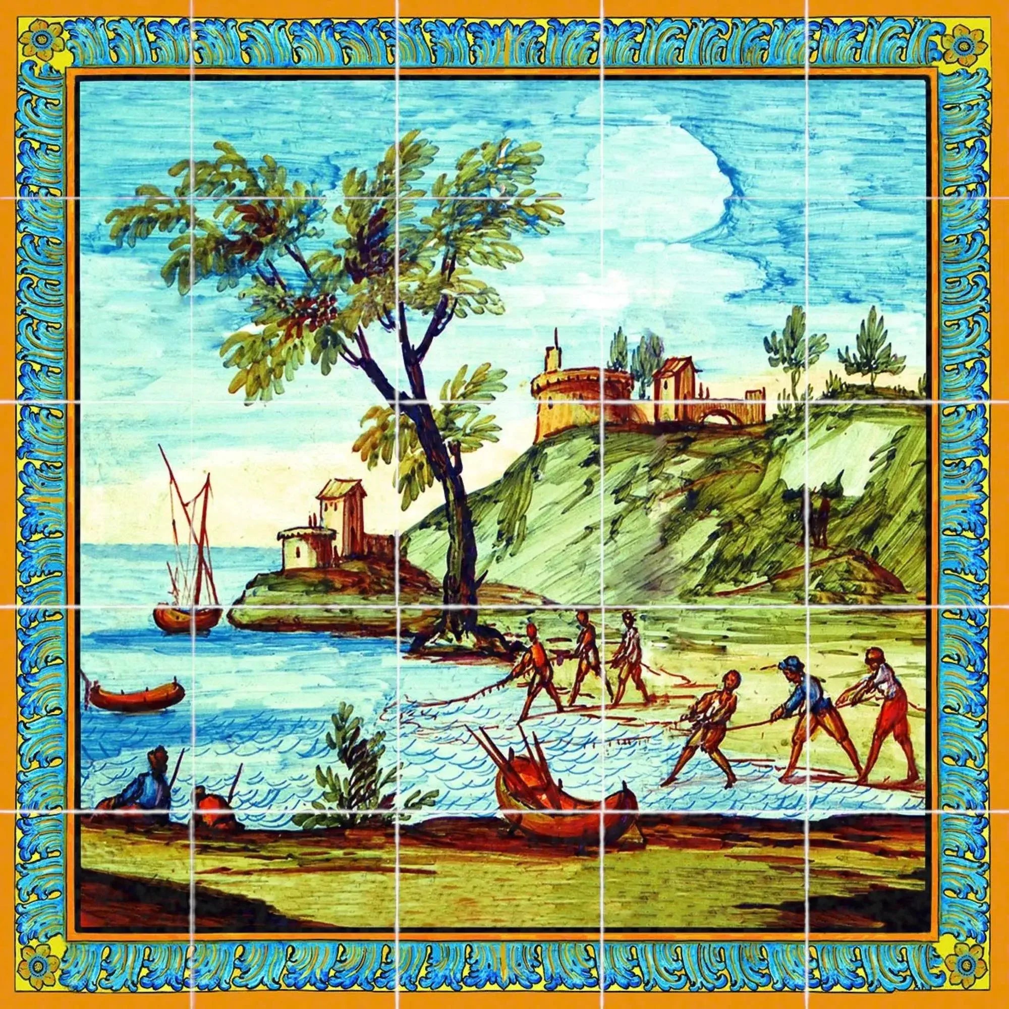 Piastrella di Santa Chiara con i pescatori