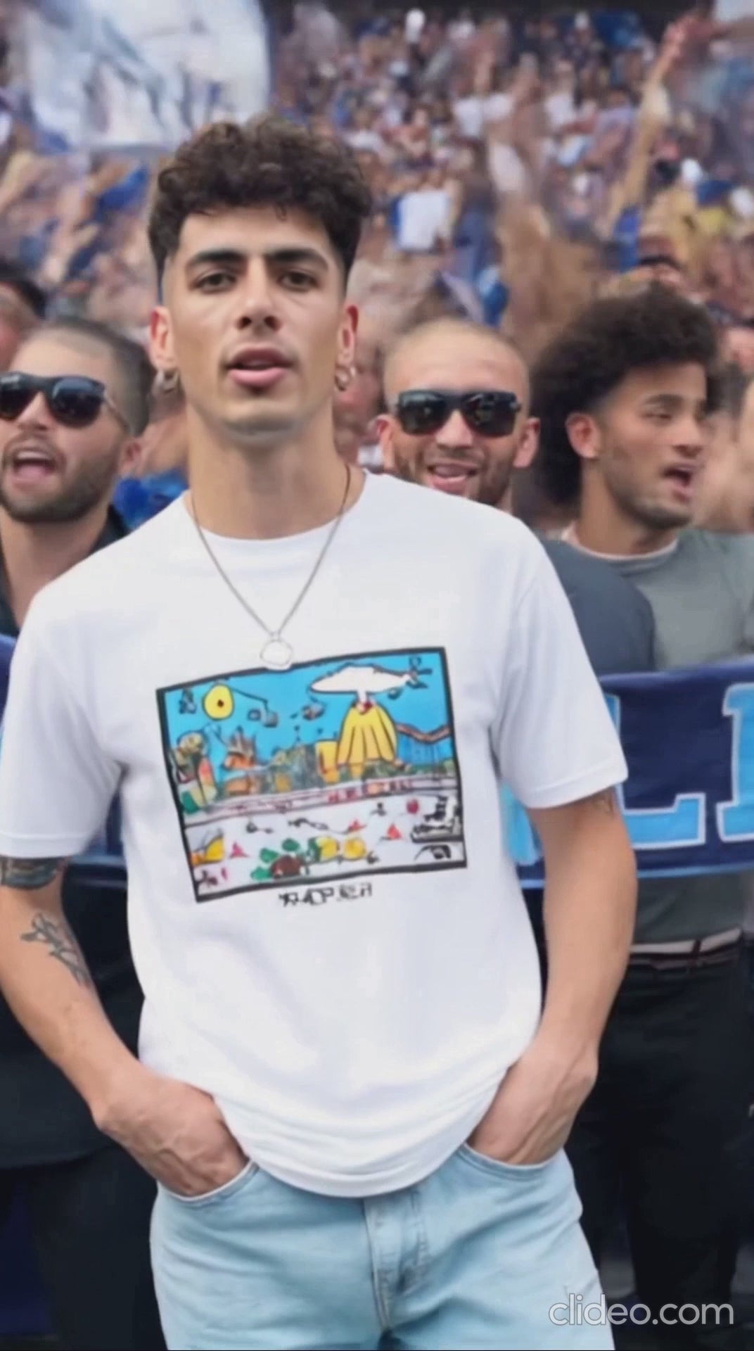 T-shirt in cotone con stampa ispirata all’arte di Alessandro Cocchia e ai colori di Napoli