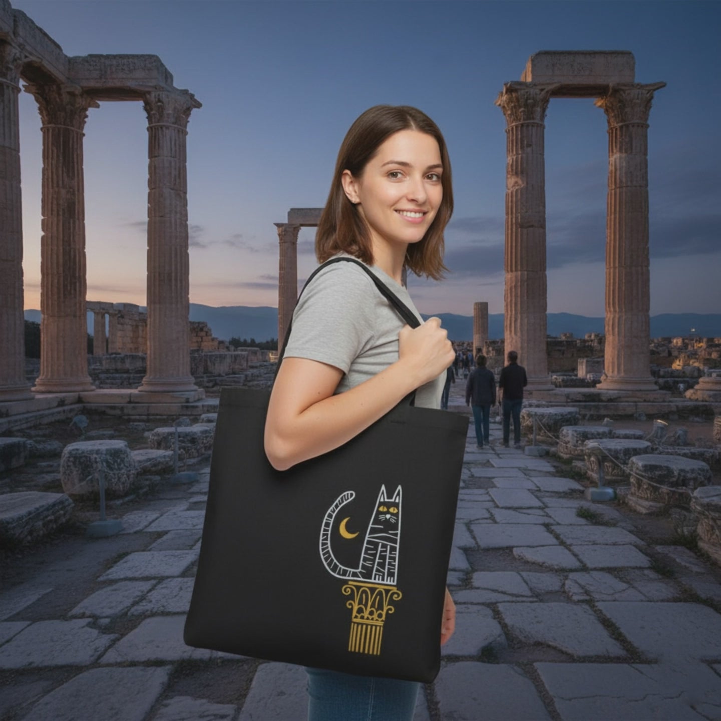 Borsa shopper Gatto su Colonna in cotone nero