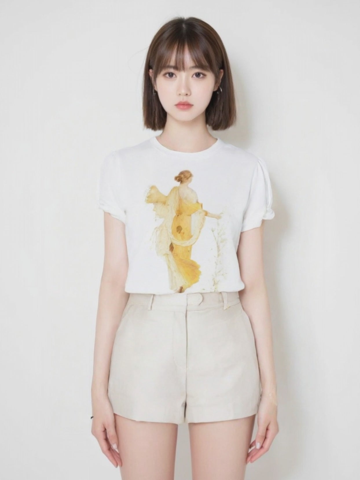 T-shirt donna in cotone con stampa artistica ispirata alla dea Flora.