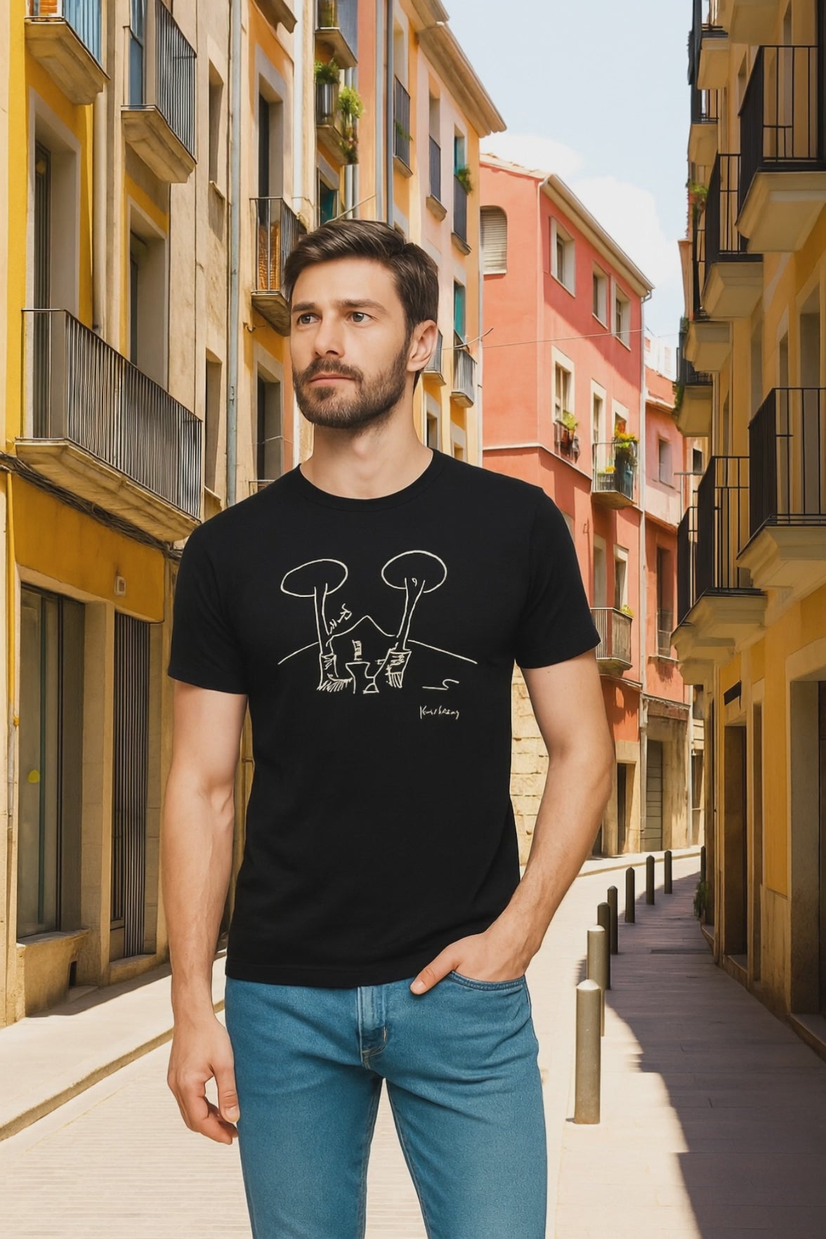 T-shirt uomo in cotone con frase di Luciano De Crescenzo, filosofia napoletana.