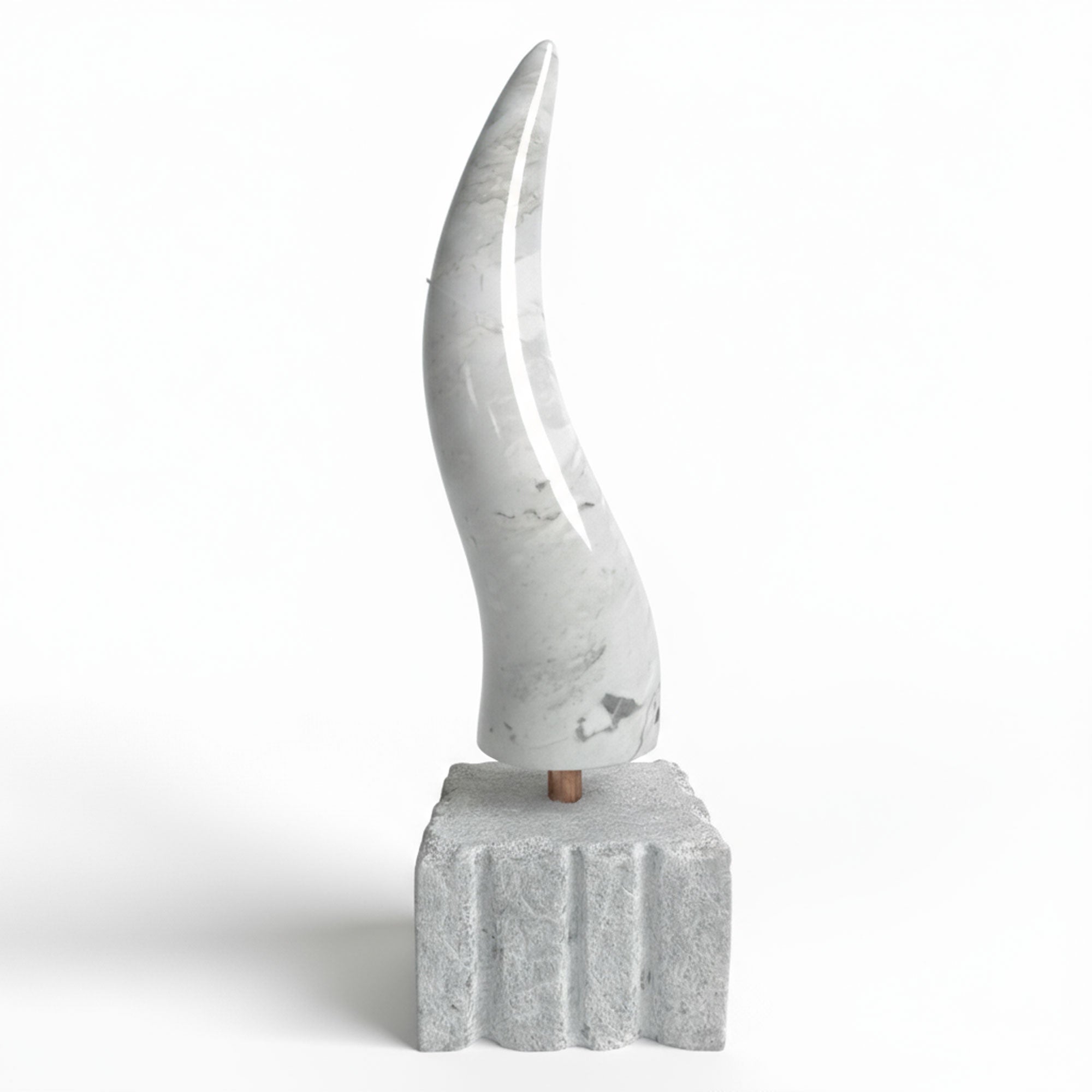 Neapolitan Superstitious Horn in Carrara Marble 29 cm with Base in Lava Basalt – Design Amulet Made in Italy