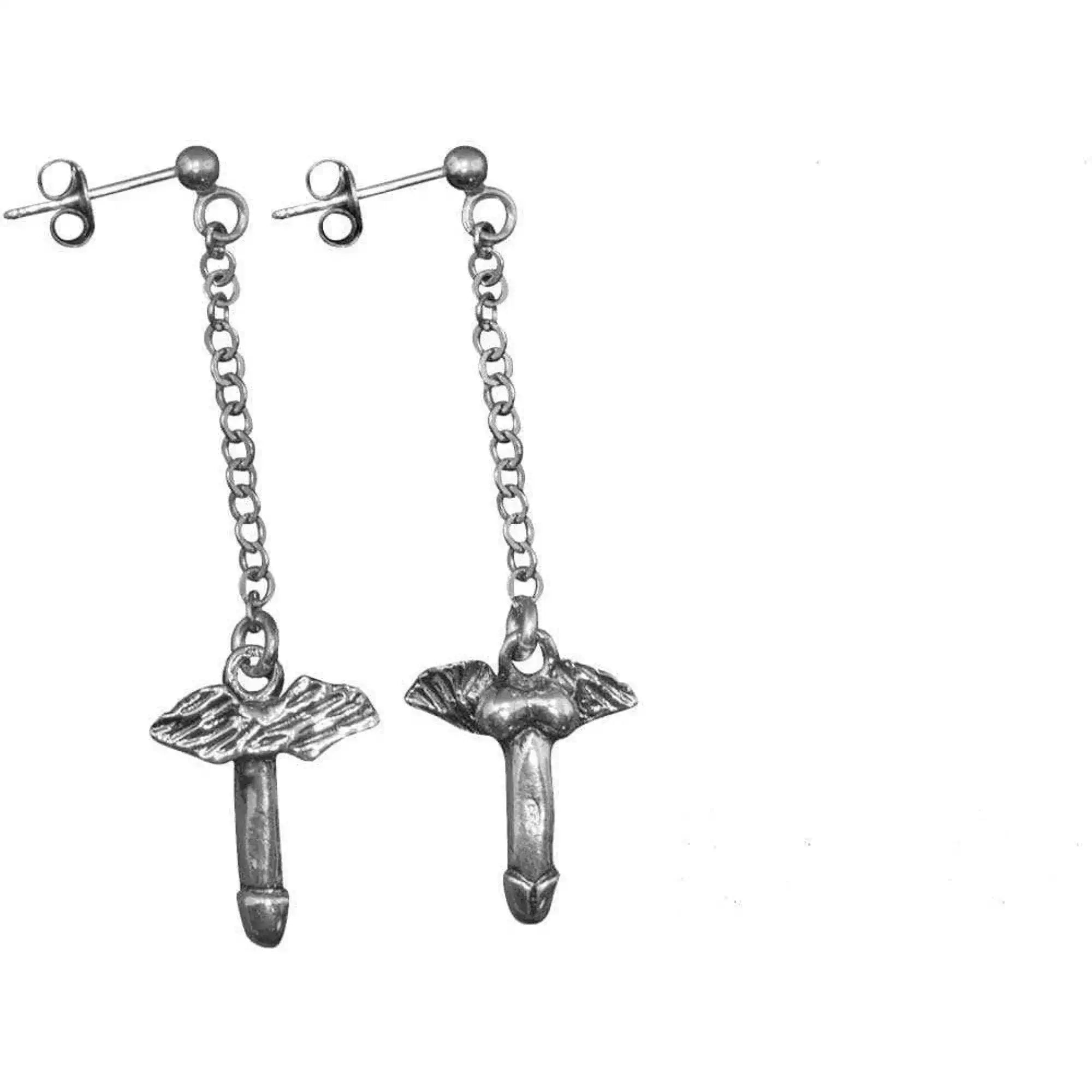 Orecchini in argento 925 con Fallo Alato di Pompei pendenti.