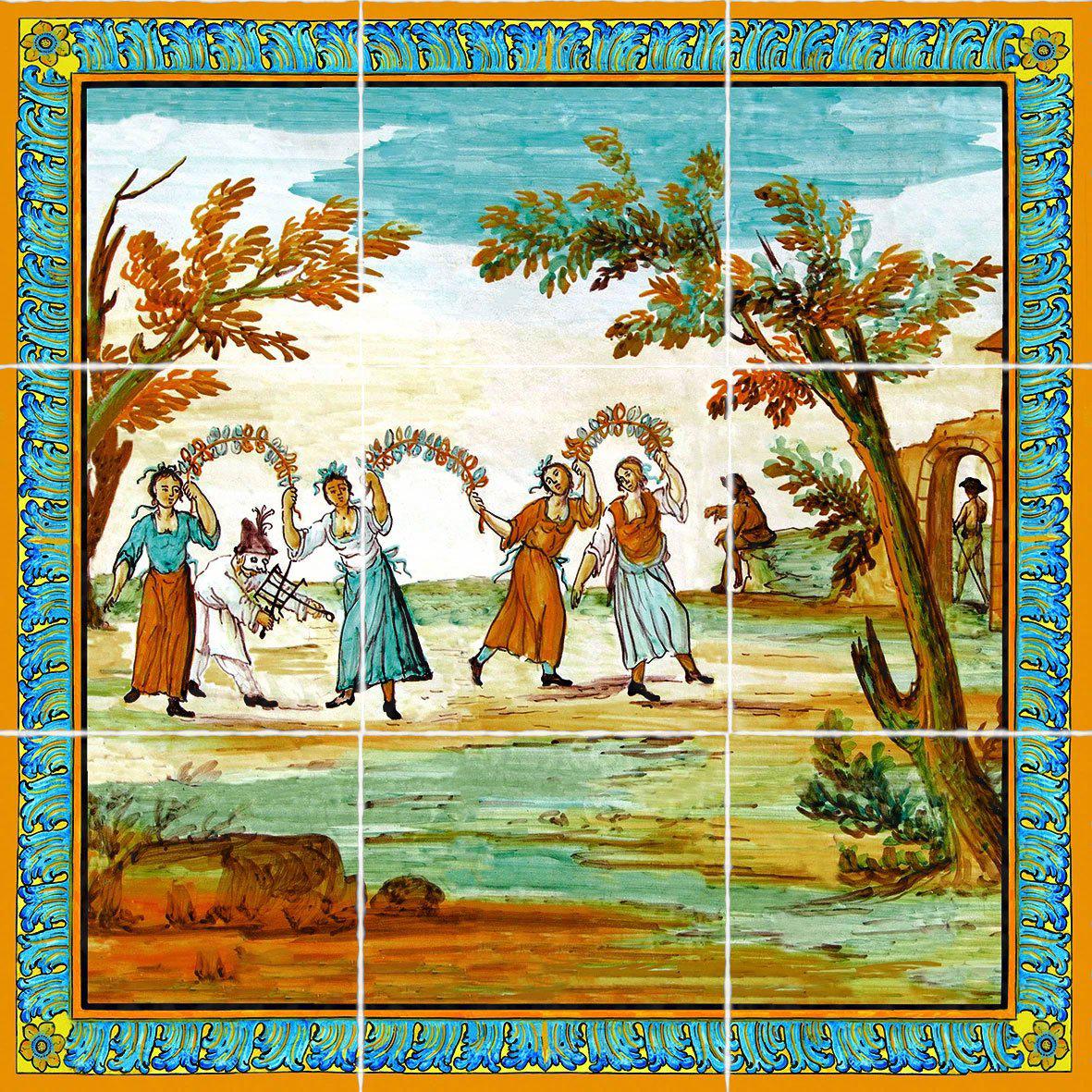 Pannello 60 x 60 cm per tavoli o rivestimenti, decori delle maioliche del Chiostro di Santa Chiara-Terracotta-Museum Shop Italy