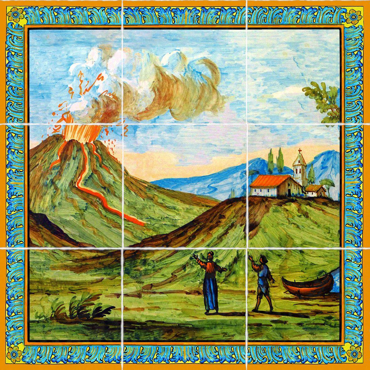 Pannello 60 x 60 cm per tavoli o rivestimenti, decori delle maioliche del Chiostro di Santa Chiara-Terracotta-Museum Shop Italy