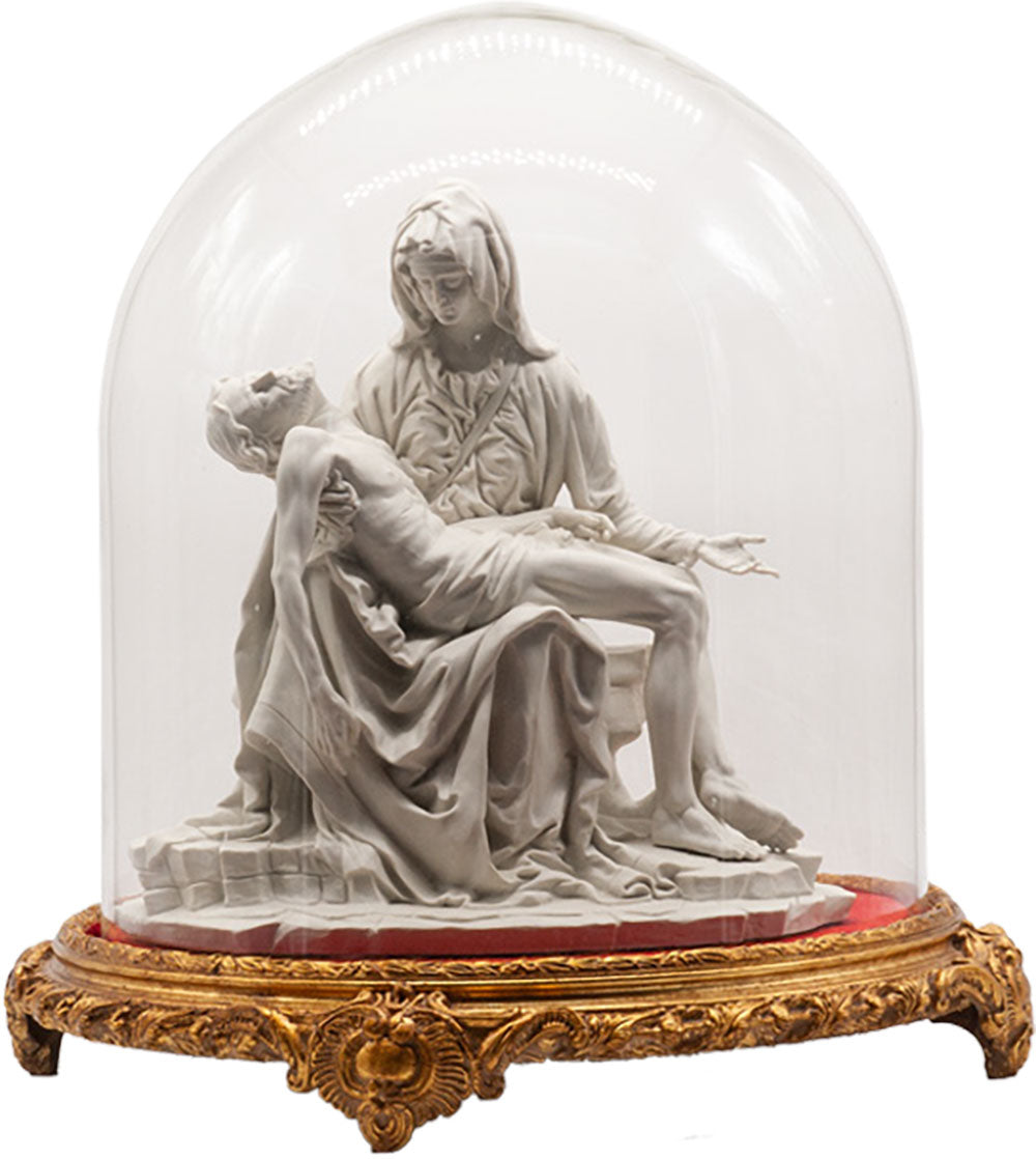 Statue Michelangelo's Pietà bisque with glass bell | Museum Shop Italy