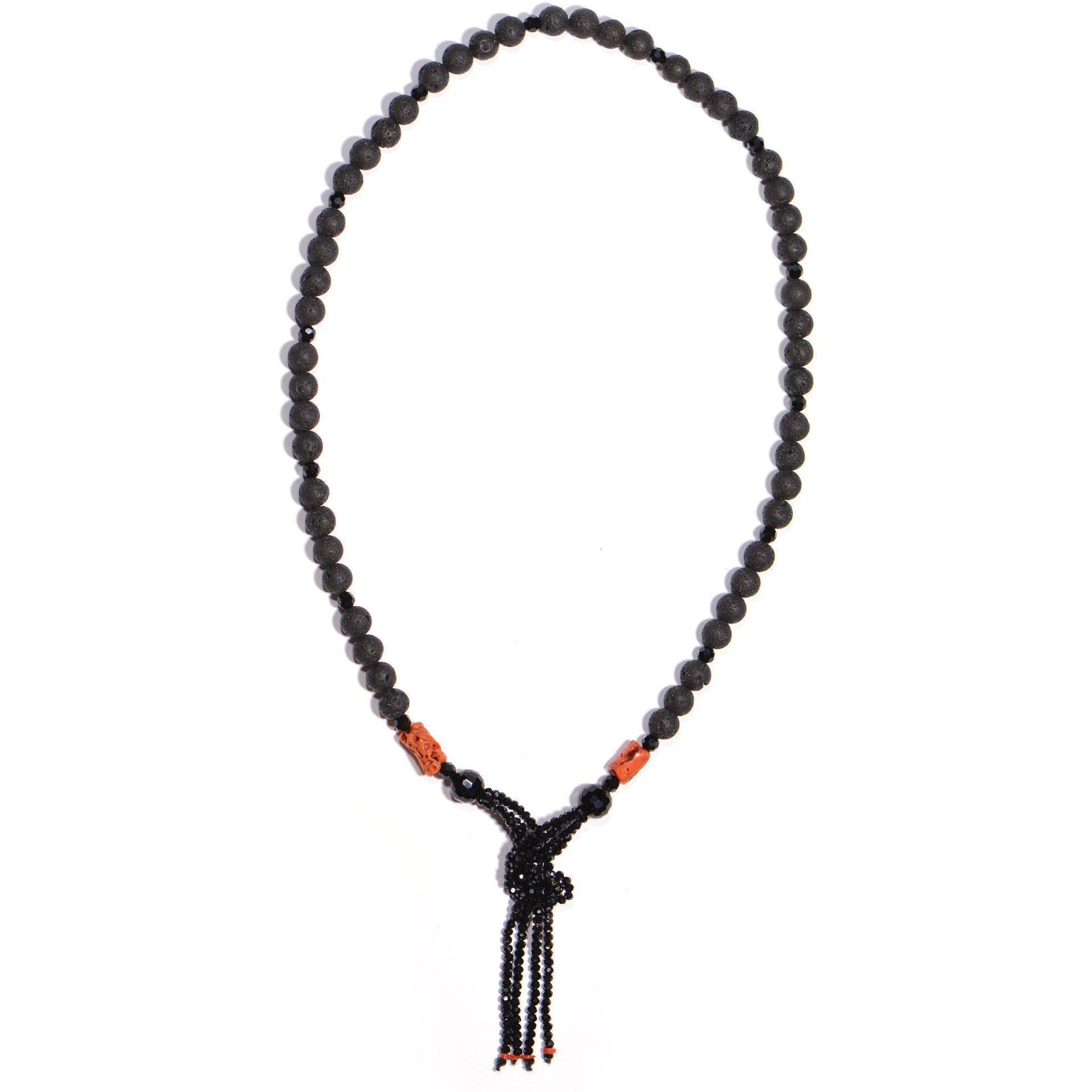 Necklace with Lava Stone, Onyx and Red Coral