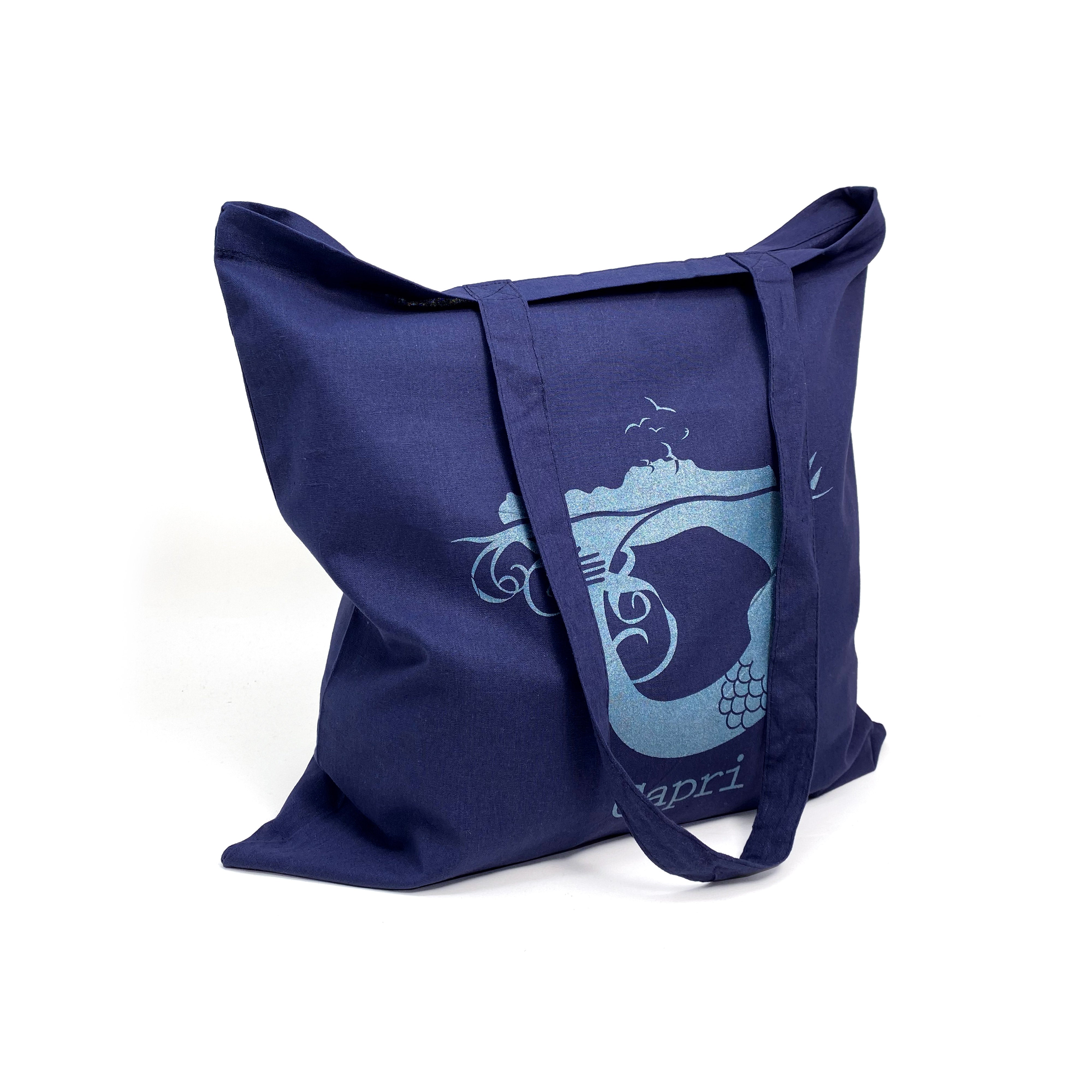 Shopper Capri in cotone blu con stampa artistica ispirata all'isola – borsa eco-friendly riutilizzabile