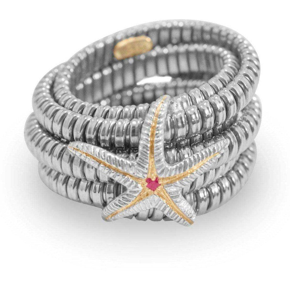 Anello 6 giri con Stella Marina in Argento 925 e Diamante-Museum Shop Italy