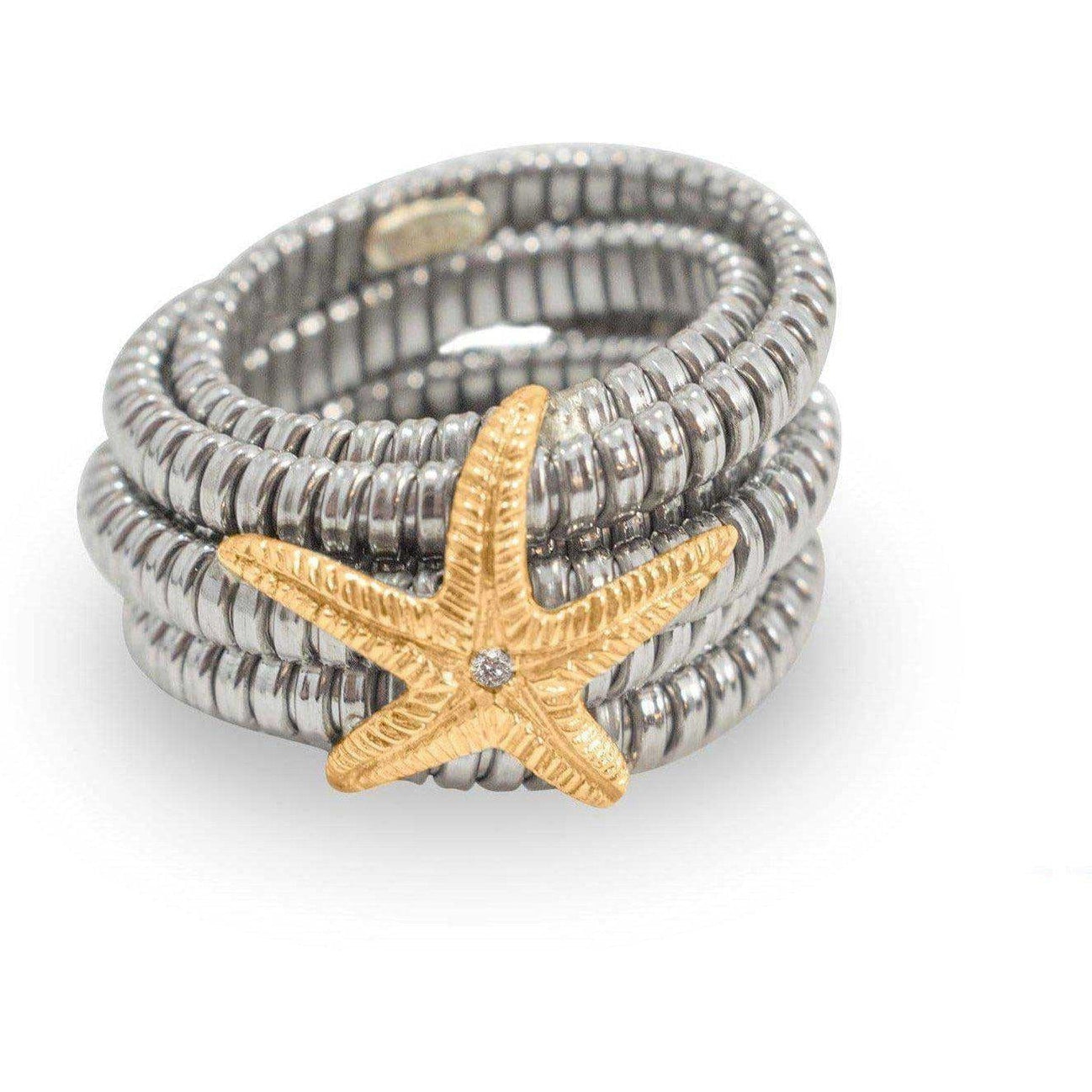 Anello 6 giri con Stella Marina in Oro 18K e Diamante-Museum Shop Italy
