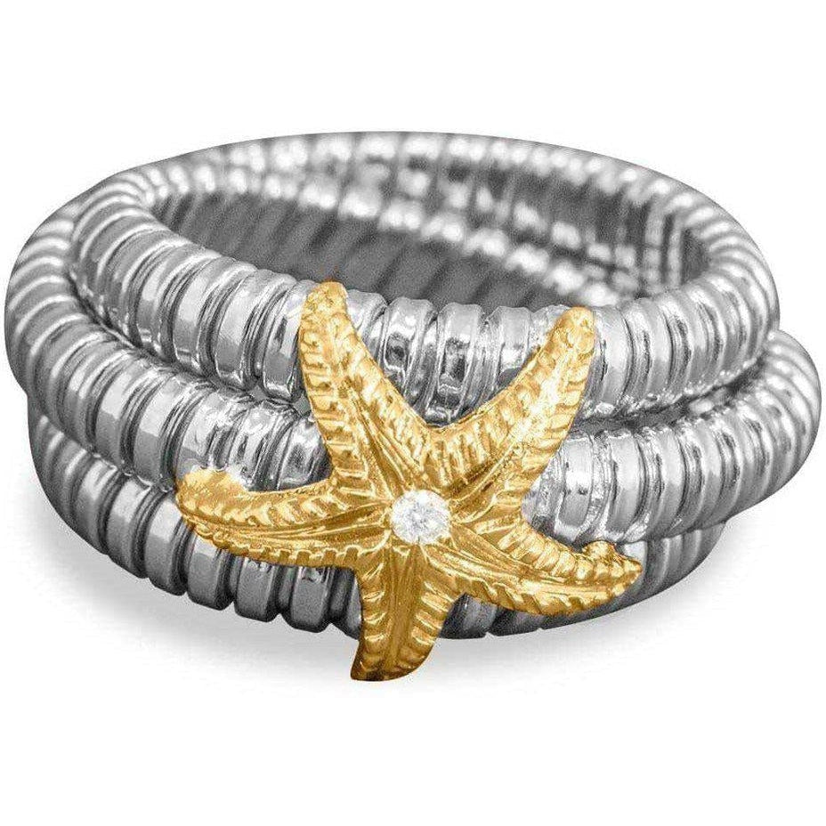 Anello 3 giri con Stella Marina in ORO 18K e Diamante-Museum Shop Italy