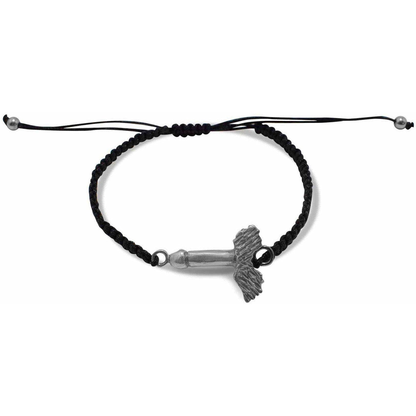 Bracciale di filo di cotone e Fallo Alato in Argento 925-Museum Shop Italy