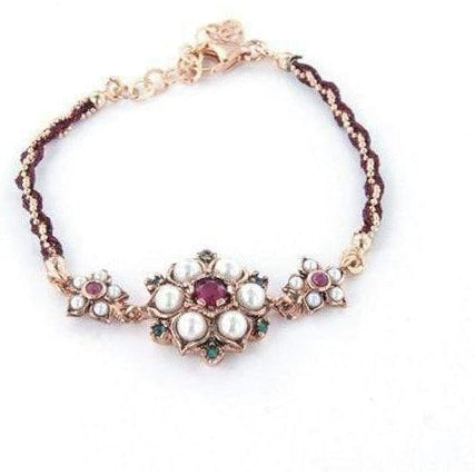 Bracciale Con Fiore Pietre Naturali e Perle Argento 925