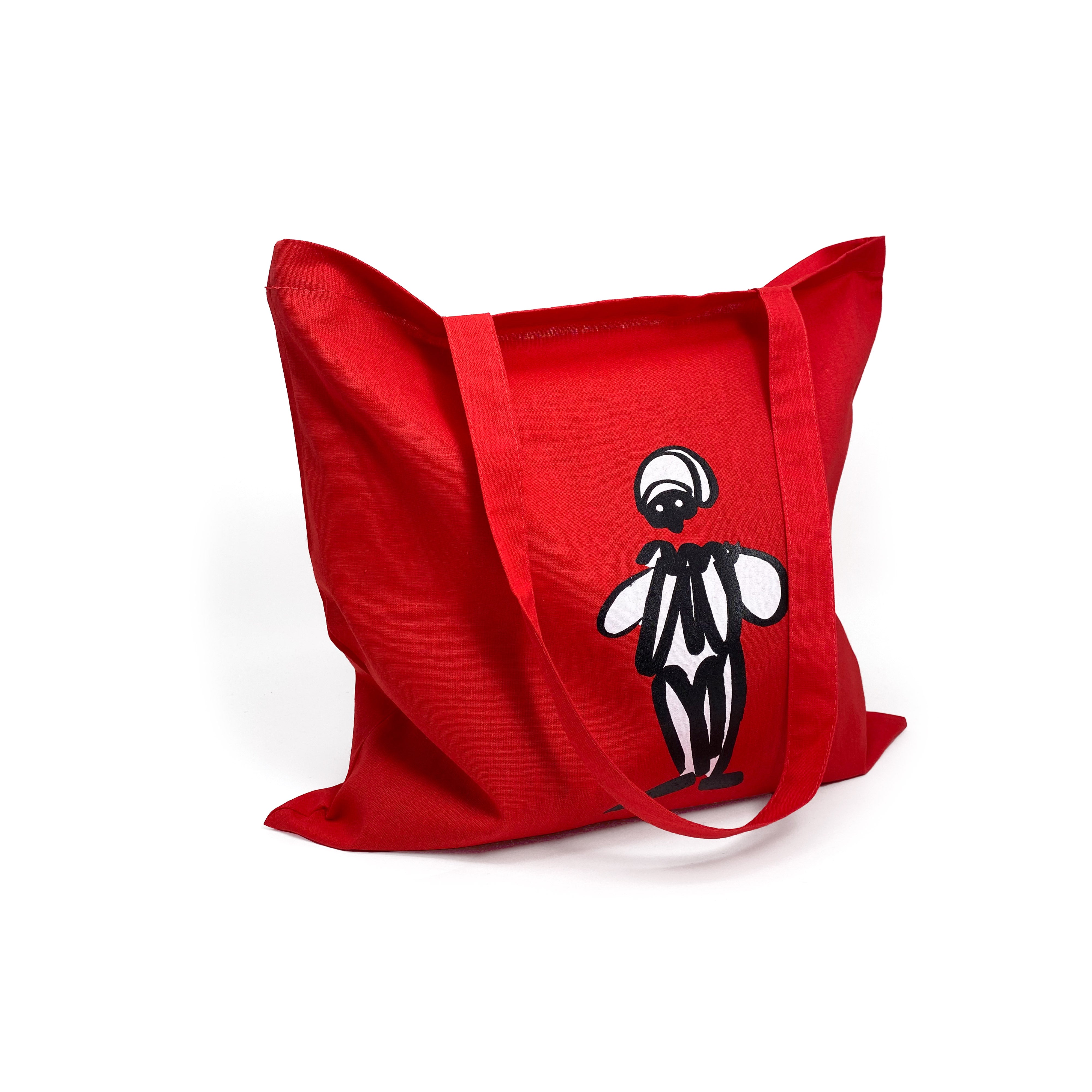 Shopper Pulcinella in cotone rosso con stampa artistica – borsa riutilizzabile eco-friendly ispirata alla tradizione napoletana