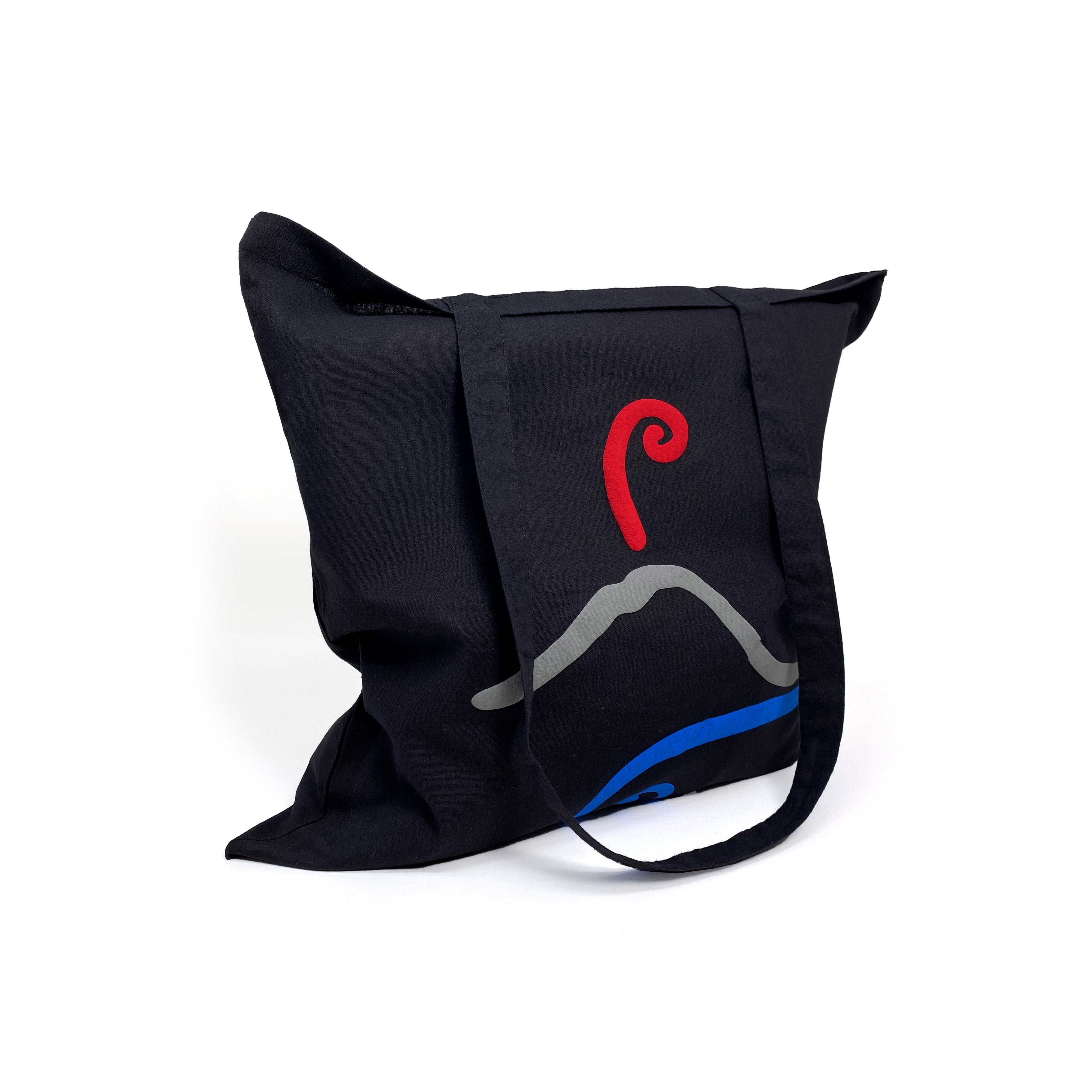 Borsa shopper Vesuvio nera in cotone naturale con stampa artistica